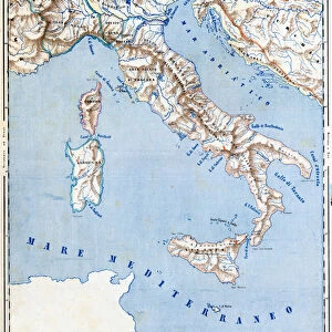 Cartography Hydrographic and Orographic Map of Italy, 1853 (colour litho)