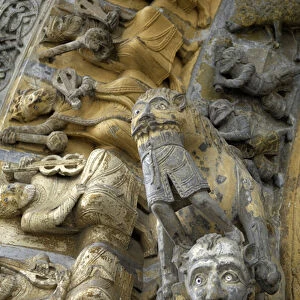 Detail of the carved vault of the facade of the cathedral Saint Marie