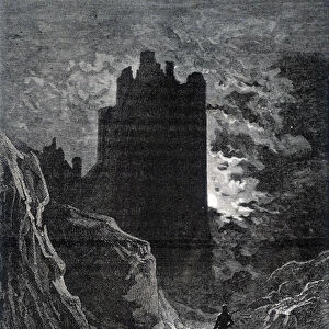 The castle of fear - illustration of fear by Gustave Dore, engraving, 1874