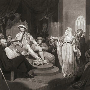 Catherine of Aragon pleading her case before Henry VIII, 18th century (print)