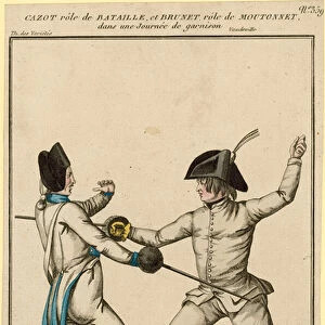 Cazot in the role of Bataille and Brunet in the role of Moutonnet in Une Journee de Garnison (engraving)