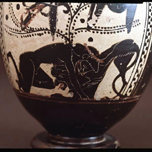 Ceramic hydria with representation of Hercules slaying the Nemean lion