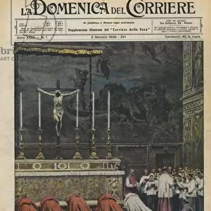 A characteristic ceremony for the appointment of five new cardinals, adoration at the Altar... (colour litho)