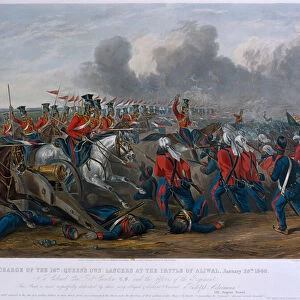 Charge of the 16th (Queens Own) Lancers at the Battle of Aliwal, 1846 (aquatint)