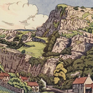 Cheddar Cliffs (colour litho)
