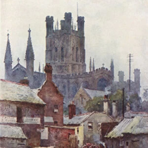 Chester Cathedral from the Canal (colour litho)