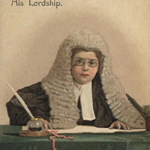 Child dressed as a judge (colour litho)