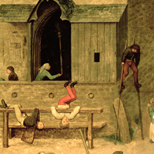 Childrens Games (Kinderspiele): detail of a boy on stilts and children playing in the stocks