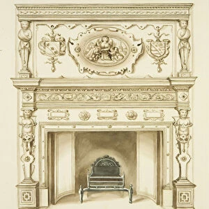 Chimneypiece, 1628, at the Law Library, Corn Street, 1823 (pencil & w / c on paper)