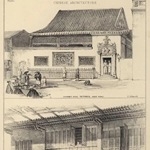 Chinese architecture: Chinams Hong, Victoria, Hong Kong, and a private house, Canton (litho)