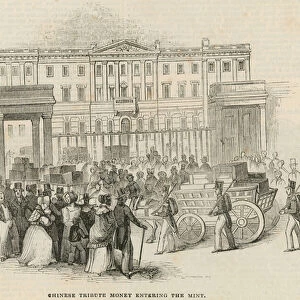 Chinese tribute money entering the Royal Mint, London (engraving)