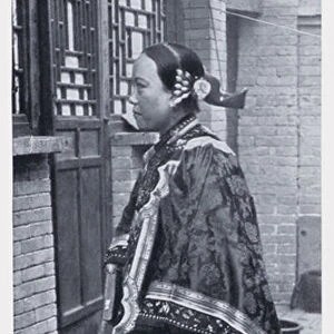 A Chinese Woman, with Nail-Protector, on Left Hand (b / w photo)