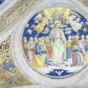 Christ as sol iustitiae, 1508, Pietro Vannucci, called the Perugino, fresco, ceiling of the room of the fire in the borgo, Raphael's rooms, vatican museums, Rome, Italy