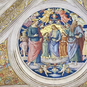 Christ tempted by the devil, 1508, Pietro Vannucci, called the Perugino, fresco, ceiling of the room of the fire in the borgo, Raphael's rooms, vatican museums, Rome, Italy