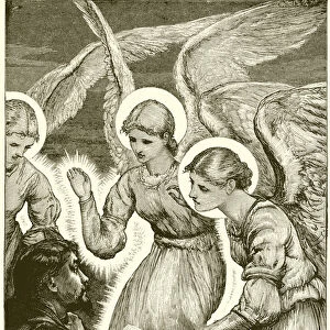 Christian and the Angels. Behold, three shining ones came to him, and saluted him (engraving)