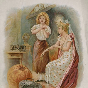 Cinderella and her fairy godmother (chromolitho)
