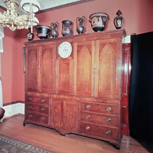 Clock inset in cupboard, c. 1830 (oak)