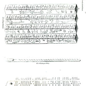 Clog Almanac, Exchequer Tally and Saxon Reive Pole (engraving) (b / w photo)
