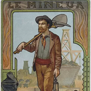 The coal miner, c. 1900 (colour litho)