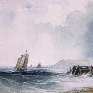Coast Scene, with boats and wooden jetty