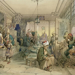 A Coffee House, Constantinople, 1854 (pen & ink & w / c on paper)