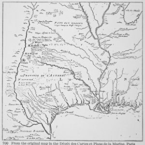 Colonial America: Map of Louisiana, New France (litho)