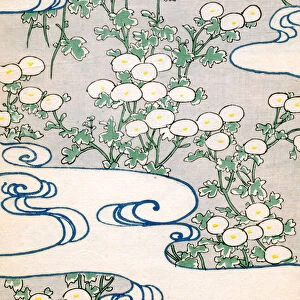 colour woodblock print of Blooming Vines and Wave Pattern, 1882 (colour woodblock print)