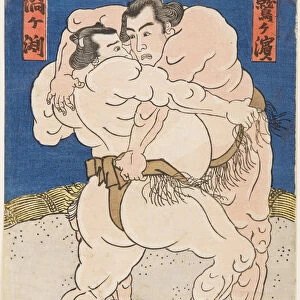Combat des lutteurs de sumo Uzugafuchi et Washigahama. Estampe de Utagawa Kunisada