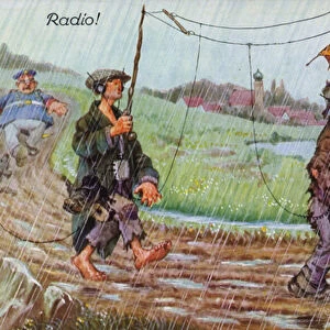 Comic portrayals of early radio (colour litho)