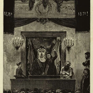 A Communists Meeting in Paris, Louise Michel addressing the Audience (engraving)
