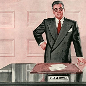 Confident Businessman Standing Behind His Desk, 1951 (screen print)