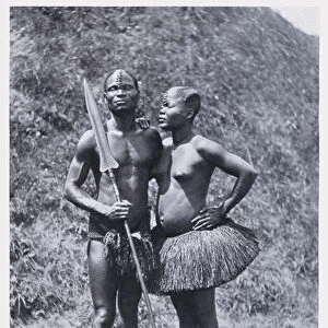 A Congo Warrior and his Wife (b / w photo)