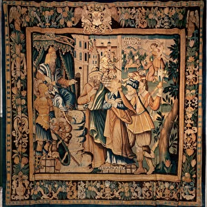 Conques museum treasury (Le Tresor de Conques). Flemish tapestry. History of Sainte Foy (?). Texts: DASIAN, S+PRIME, S+eVAPRAISE. 16th century (?)