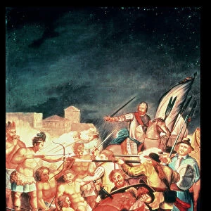 The Conquest of Mexico, battle between the Indians and the Spanish (oil on canvas)
