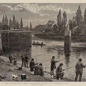 The Contemplative Mans Recreation, Fishing at Teddington Lock (engraving)