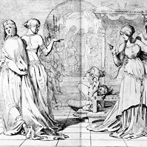 Cordelia led away from Goneril and Regan, illustration from The Germ, 1850