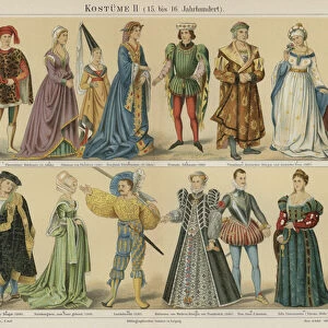 Costumes of the 15th and 16th Century (colour litho)
