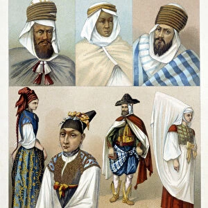 Costumes and hairstyles from Algeria. Illustration in "
