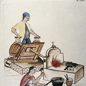 Couple of Moyobamma metisses working iron in a forge, from the book "