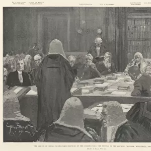 The Court of Claims to perform Services at the Coronation, the Sitting in the Council Chamber, Whitehall, 4 December (engraving)