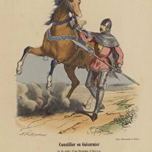 Coustillier ou Guisarmier de la suite d un Homme d Armes, Fin Du XIVe Siecle (coloured engraving)