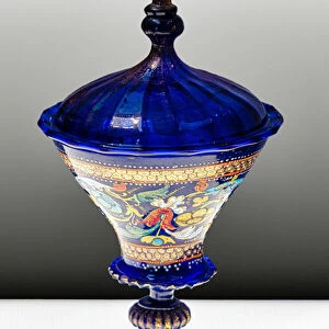 Covered chalice (light blue glass with golden leaf and enamel)