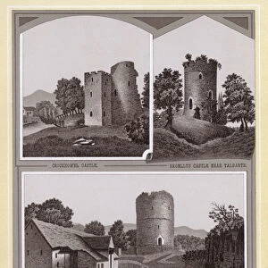 Crickhowel Castle; Bronllys Castle near Talgarth; Castle Tretower (litho)
