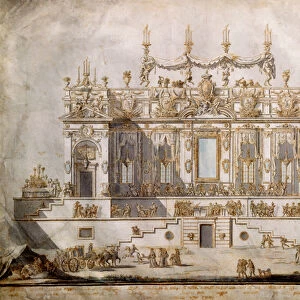 Cross section of a grand house, design for the Festa della Chinea, drawn by G. Palazzi (c