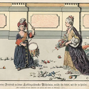 Crown Prince Frederick of Prussia with his sister, Wilhelmina (colour litho)