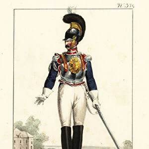 Cuirassier of the French Royal Guard, Bourbon Restoration. 1825 (lithograph)