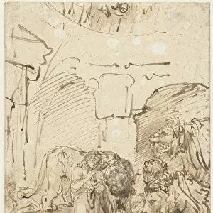 Daniel in the Lions Den, c. 1650 (pen and ink on paper)