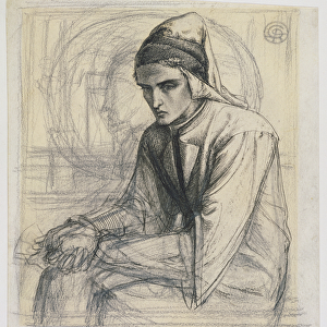 Dante in Meditation Holding a Pomegranate, c. 1852 (pen & ink and pencil on paper)