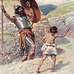 David slings the stone by J James Tissot - Bible