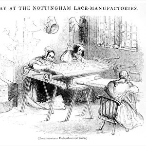 A Day at the Nottingham Lace Manufacturers (engraving) (b / w photo)